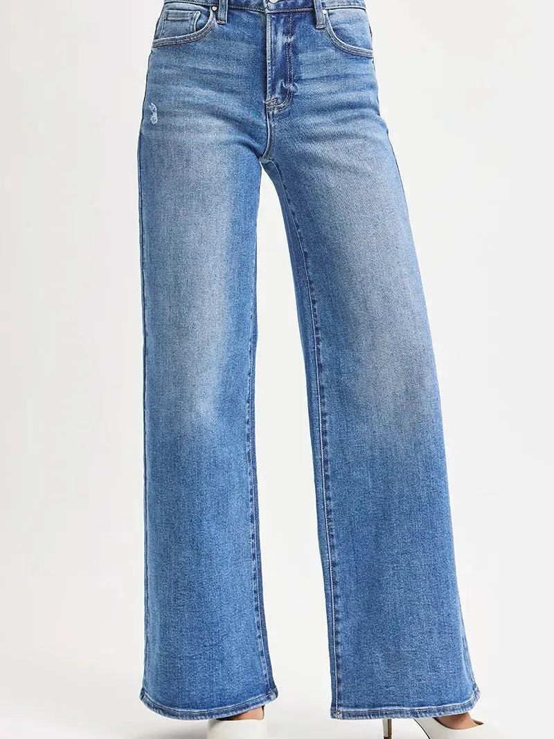 Risen LuxeEase High Rise Wide Leg Jeans in Medium Stone-Women's Jeans-Shop Z & Joxa