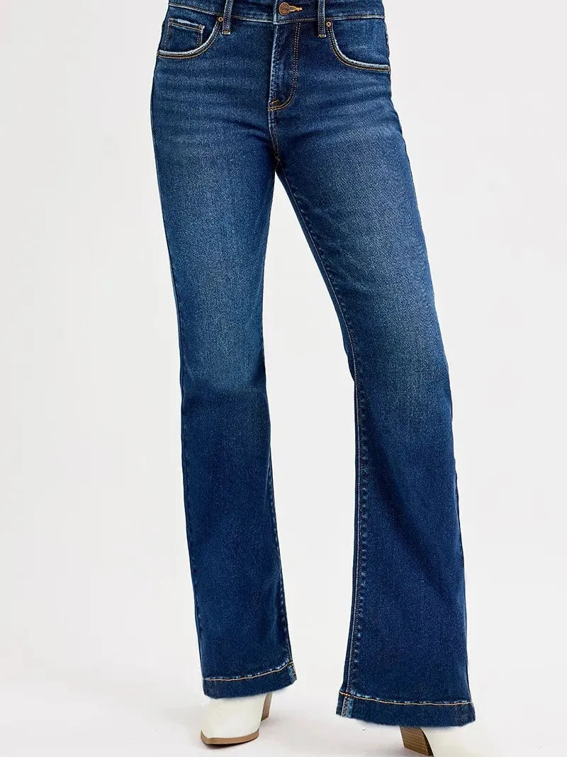Risen Midnight Cruise Tummy Control Mid Rise Flare Jeans-Women's Jeans-Shop Z & Joxa