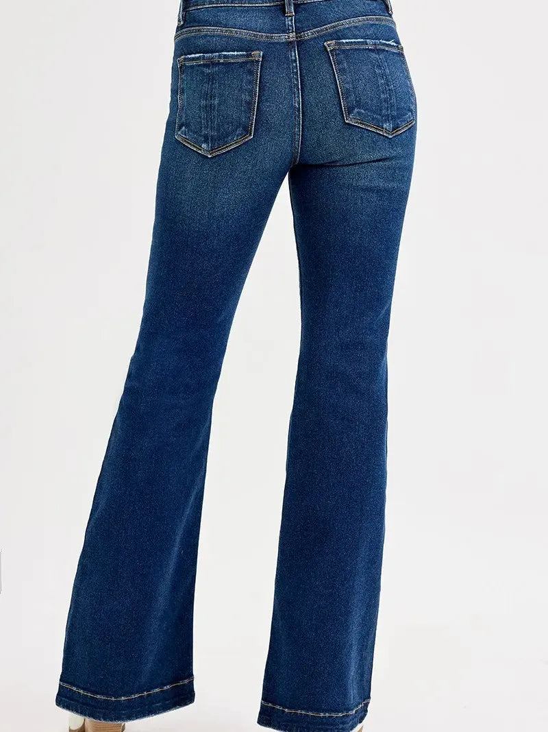 Risen Midnight Cruise Tummy Control Mid Rise Flare Jeans-Women's Jeans-Shop Z & Joxa