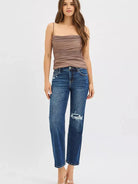 Risen Midnight Edge High Rise Slim Straight Cropped Jeans-Women's Jeans-Shop Z & Joxa