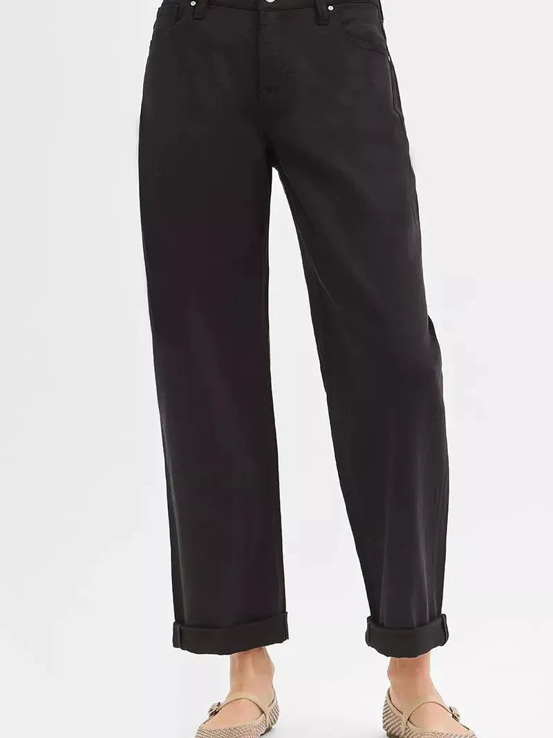 Risen Midnight Edit Tummy Control Mid Rise Ankle Barrel Relaxed Baggy-Women's Jeans-Shop Z & Joxa