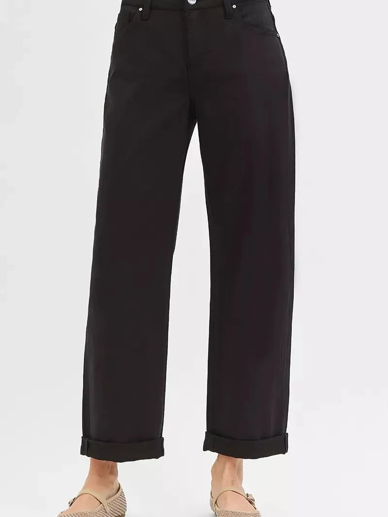 Risen Midnight Edit Tummy Control Mid Rise Ankle Barrel Relaxed Baggy-Women's Jeans-Shop Z & Joxa