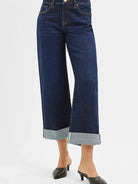 Risen Midnight Flip Mid Rise Fit Ankle Wide Roll Up Jeans-Women's Jeans-Shop Z & Joxa