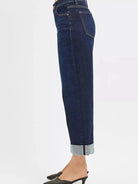 Risen Midnight Flip Mid Rise Fit Ankle Wide Roll Up Jeans-Women's Jeans-Shop Z & Joxa