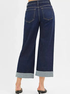 Risen Midnight Flip Mid Rise Fit Ankle Wide Roll Up Jeans-Women's Jeans-Shop Z & Joxa