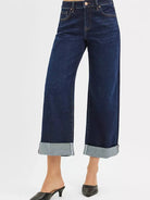 Risen Midnight Flip Mid Rise Fit Ankle Wide Roll Up Jeans-Women's Jeans-Shop Z & Joxa