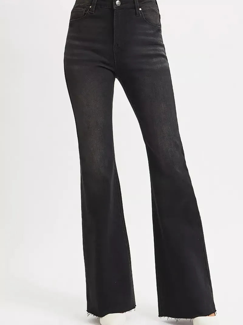 Risen Midnight Muse High-rise Raw Hem Flare Jeans-Women's Jeans-Shop Z & Joxa