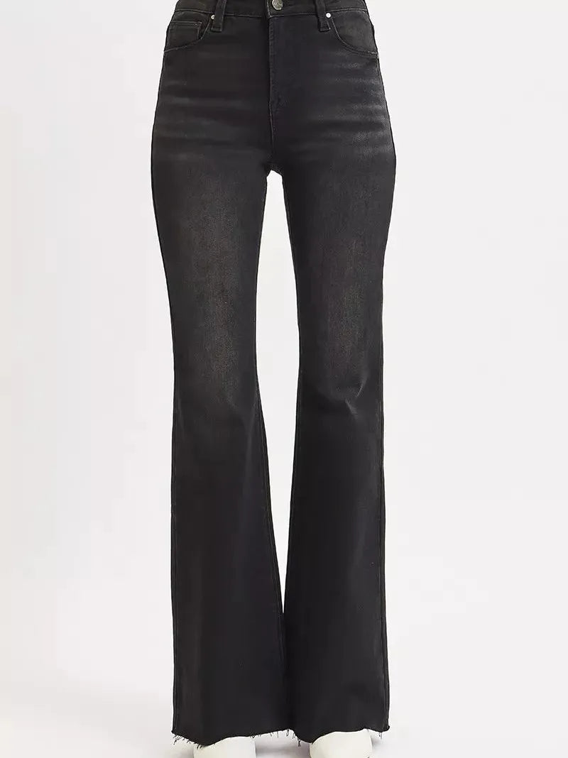 Risen Midnight Muse High-rise Raw Hem Flare Jeans-Women's Jeans-Shop Z & Joxa
