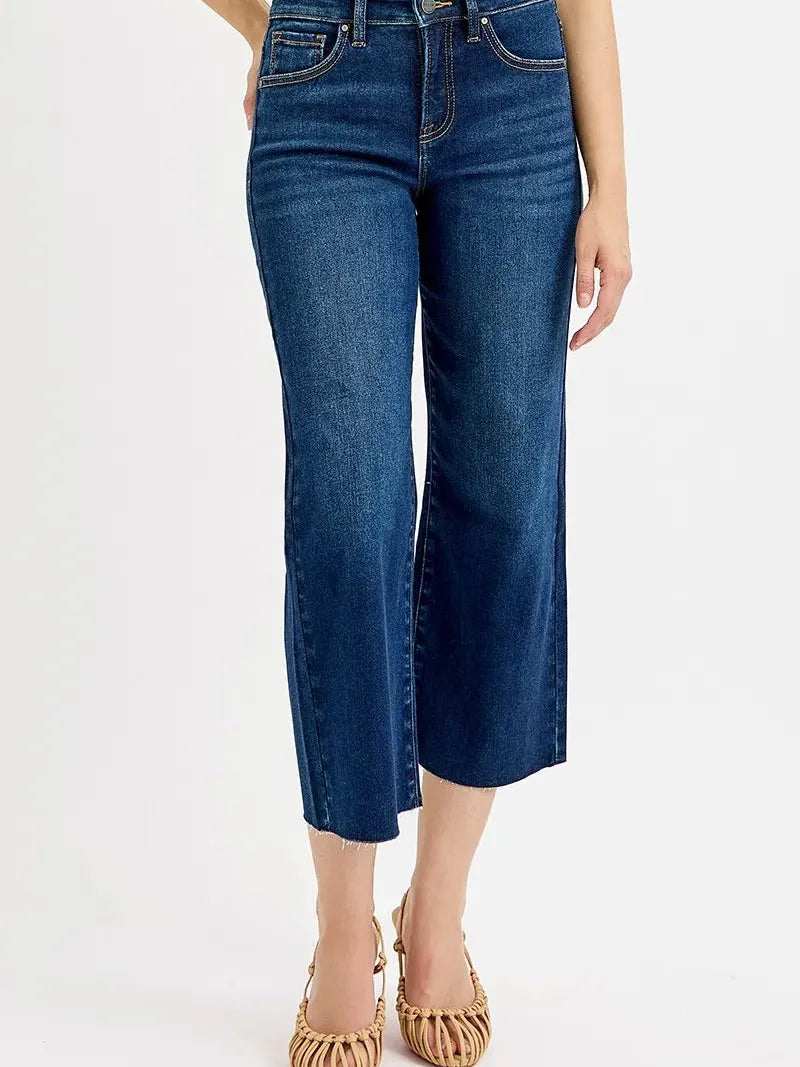 Risen Midnight Muse Tummy Control High Rise Crop Wide Jeans-Women's Jeans-Shop Z & Joxa