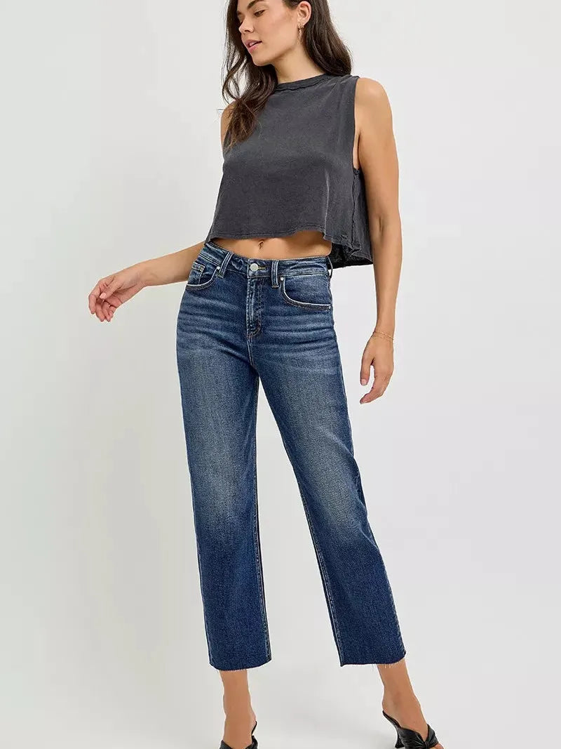 Risen Midnight Sway High Rise Slim Cropped Barrel Jeans-Women's Jeans-Shop Z & Joxa