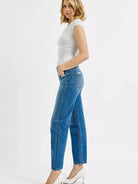 Risen Moonlit Stone Tummy Control High Rise Ankle Slim Barrel Jeans-Women's Jeans-Shop Z & Joxa