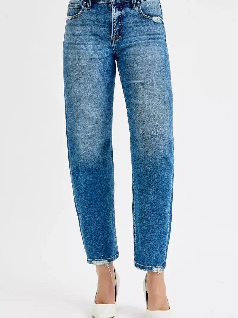 Risen Moonlit Stone Tummy Control High Rise Ankle Slim Barrel Jeans-Women's Jeans-Shop Z & Joxa