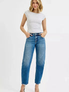 Risen Moonlit Stone Tummy Control High Rise Ankle Slim Barrel Jeans-Women's Jeans-Shop Z & Joxa