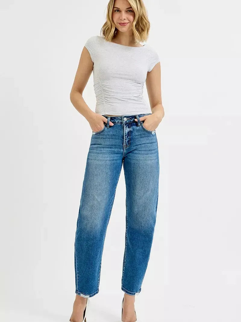 Risen Moonlit Stone Tummy Control High Rise Ankle Slim Barrel Jeans-Women's Jeans-Shop Z & Joxa