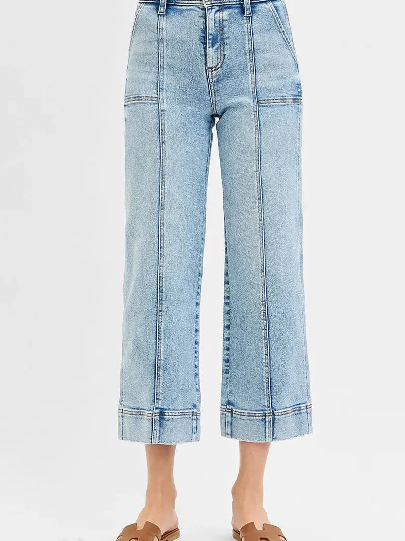 Risen Moonwashed Blue High Rise Crop Wide Leg Jeans-Women's Jeans-Shop Z & Joxa