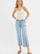 Risen Moonwashed Blue High Rise Crop Wide Leg Jeans-Women's Jeans-Shop Z & Joxa