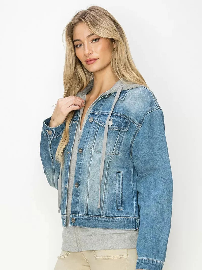Risen Off Duty Oversized Jean Jacket Layered in Medium-Coats & Jackets-Shop Z & Joxa