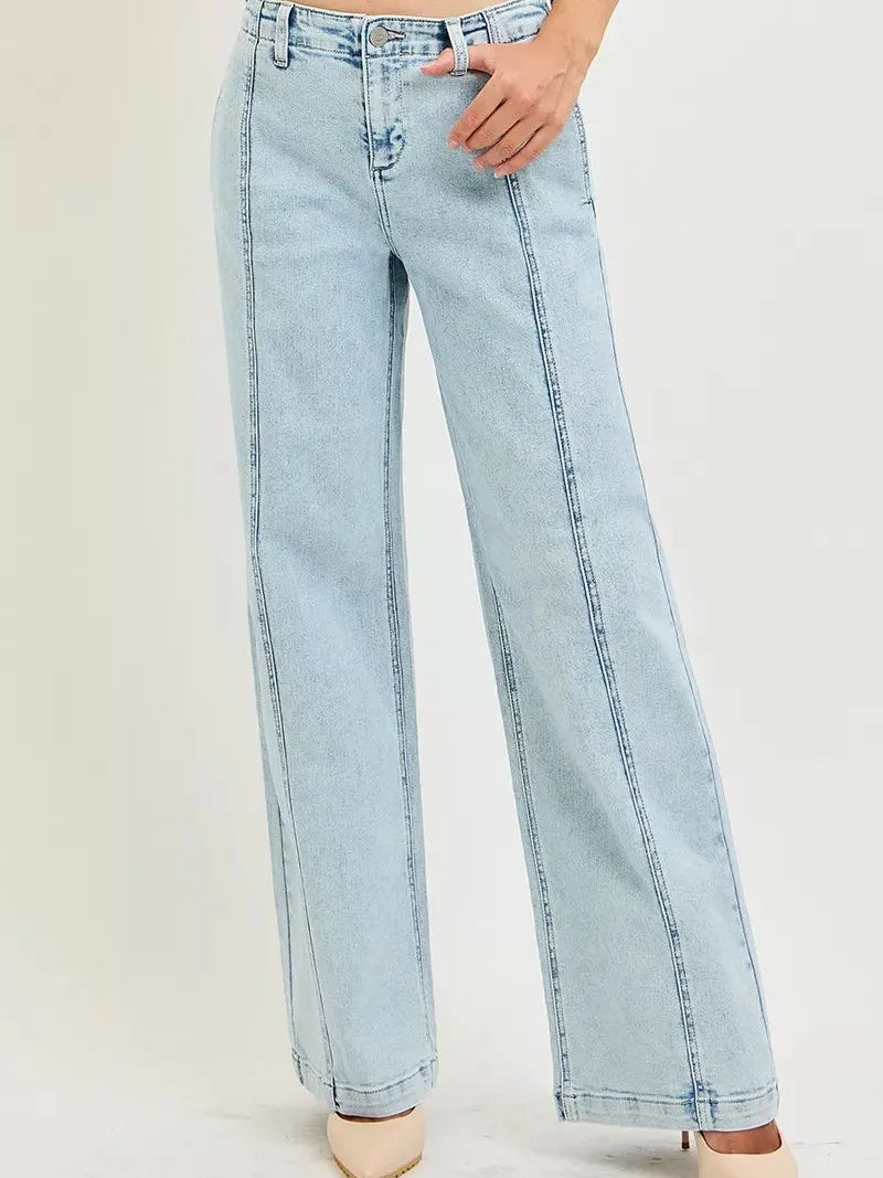 Risen Off Duty Slouchy Wide Leg Acid Light Denim Jeans-Women's Jeans-Shop Z & Joxa