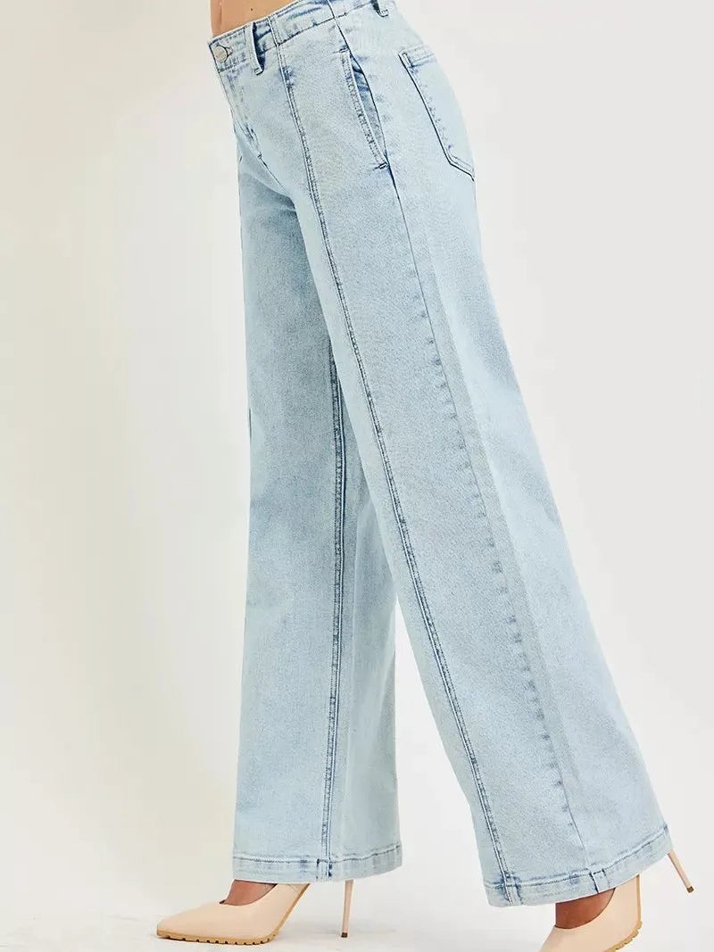 Risen Off Duty Slouchy Wide Leg Acid Light Denim Jeans-Women's Jeans-Shop Z & Joxa