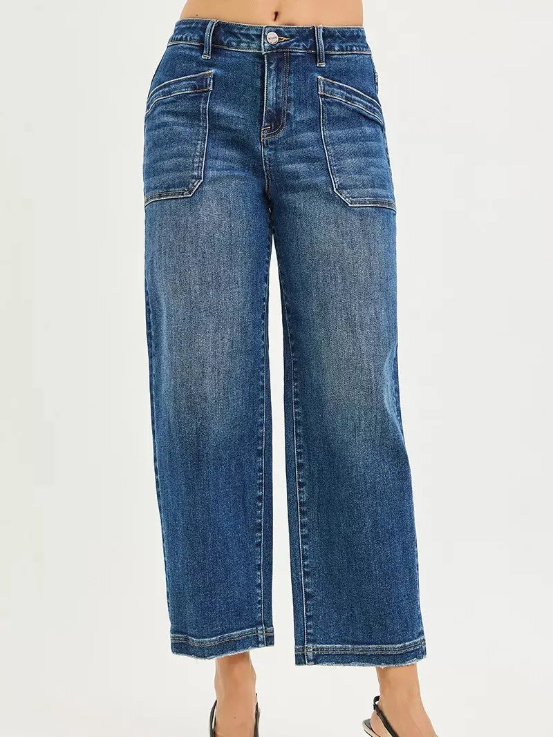 Risen Patch Perfect Slouchy Baggy Patch Pocket Crop Jeans-Women's Jeans-Shop Z & Joxa