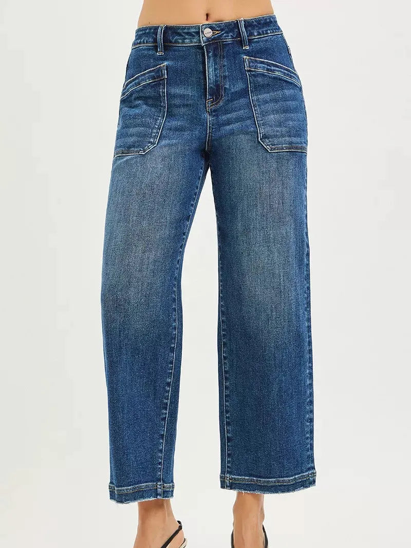 Risen Patch Perfect Slouchy Baggy Patch Pocket Crop Jeans-Women's Jeans-Shop Z & Joxa