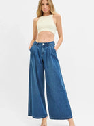 Risen PleatWave High Waist Wide Leg Jeans in Medium Wash-Women's Jeans-Shop Z & Joxa