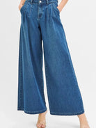 Risen PleatWave High Waist Wide Leg Jeans in Medium Wash-Women's Jeans-Shop Z & Joxa