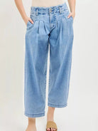 Risen Pleats Please Slouchy Crop Barrel Pleated Jeans-Women's Jeans-Shop Z & Joxa