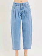 Risen Pleats Please Slouchy Crop Barrel Pleated Jeans-Women's Jeans-Shop Z & Joxa