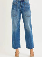 Risen Pocket Mischief Mid Rise Patch Pocket Barrel Jeans-Women's Jeans-Shop Z & Joxa