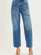 Risen Pocket Mischief Mid Rise Patch Pocket Barrel Jeans-Women's Jeans-Shop Z & Joxa