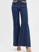 Risen Pocket Prestige High Rise Flare Leather Pocket Jeans-Women's Jeans-Shop Z & Joxa