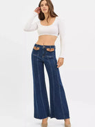 Risen Pocket Prestige High Rise Flare Leather Pocket Jeans-Women's Jeans-Shop Z & Joxa