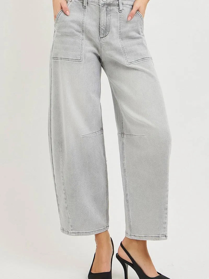 Risen Relaxed Radius Slouchy Cropped Barrel Jeans in Grey-Women's Jeans-Shop Z & Joxa