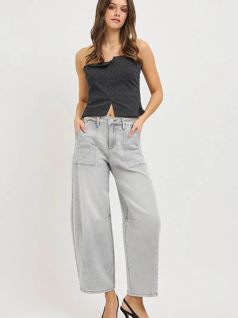 Risen Relaxed Radius Slouchy Cropped Barrel Jeans in Grey-Women's Jeans-Shop Z & Joxa