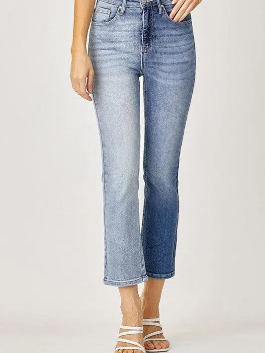 Risen | Remain a Classic Two-Tone High Rise Straight Leg Jeans-Women's Clothing-Shop Z & Joxa