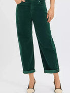 Risen Retro Crush High Rise Crop Barrel Corduroy Pants Green-Women's Jeans-Shop Z & Joxa