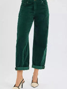 Risen Retro Crush High Rise Crop Barrel Corduroy Pants Green-Women's Pants-Shop Z & Joxa