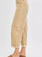 Risen Retro Crush High Rise Crop Barrel Corduroy Pants Sand-Women's Jeans-Shop Z & Joxa