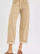 Risen Retro Crush High Rise Crop Barrel Corduroy Pants Sand-Women's Jeans-Shop Z & Joxa