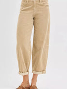 Risen Retro Crush High Rise Crop Barrel Corduroy Pants Sand-Women's Jeans-Shop Z & Joxa
