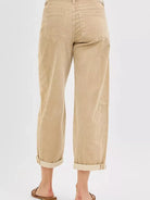 Risen Retro Crush High Rise Crop Barrel Corduroy Pants Sand-Women's Jeans-Shop Z & Joxa
