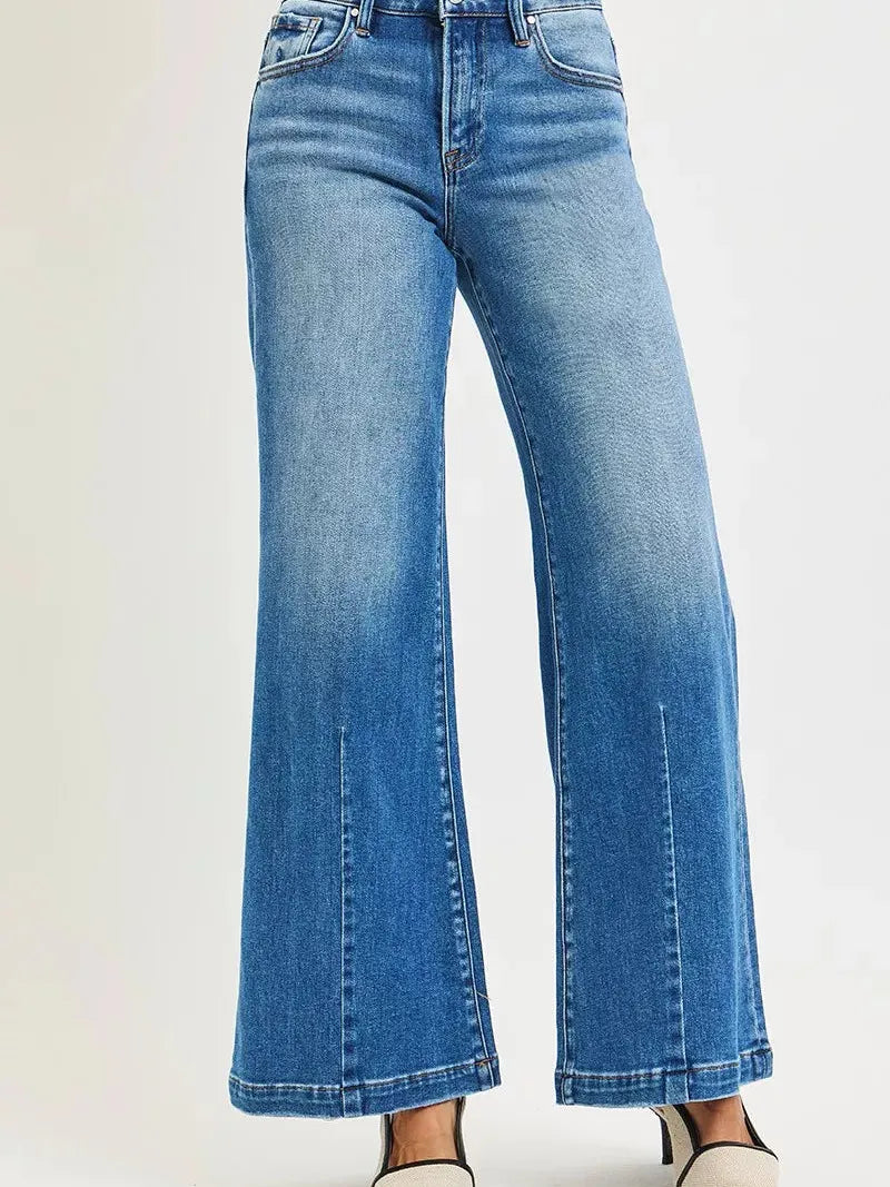 Risen Retro Rove Vintage Mid Rise Wide Leg Flared Jeans-Women's Jeans-Shop Z & Joxa