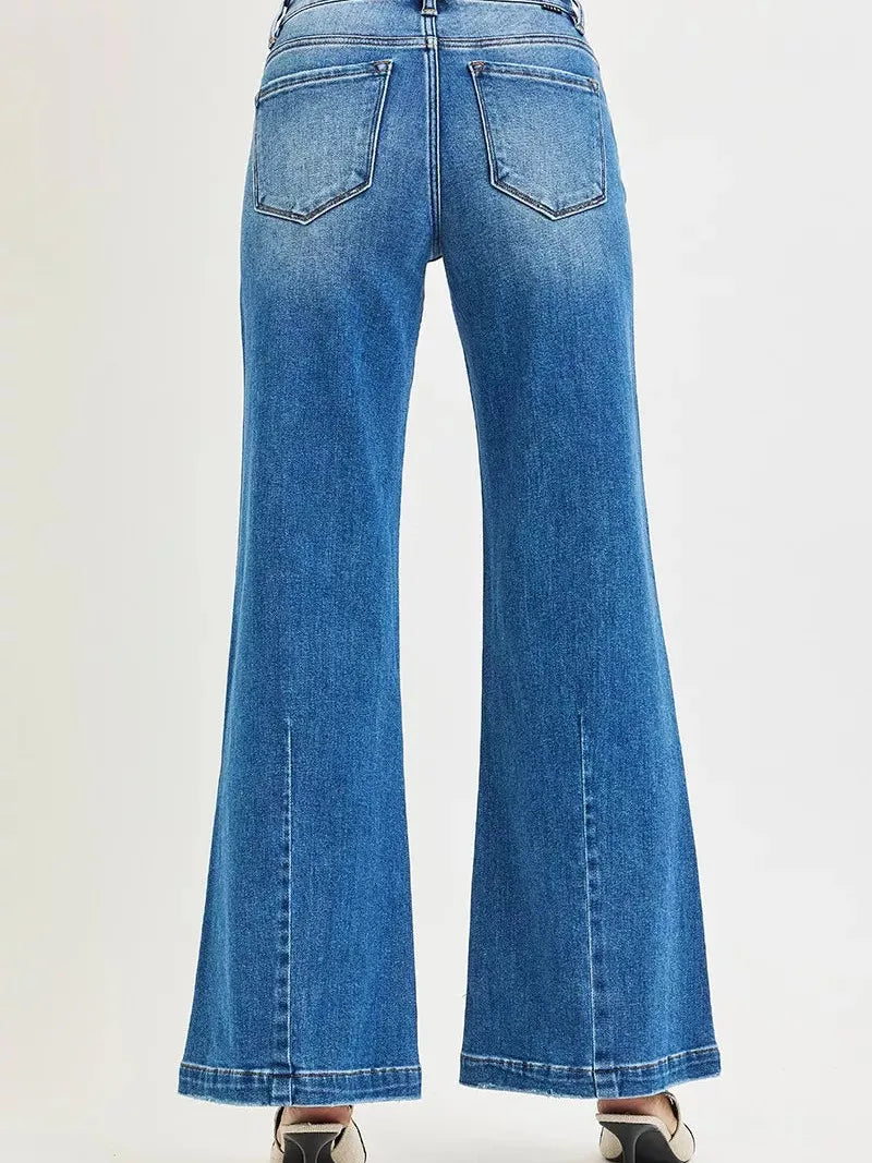 Risen Retro Rove Vintage Mid Rise Wide Leg Flared Jeans-Women's Jeans-Shop Z & Joxa