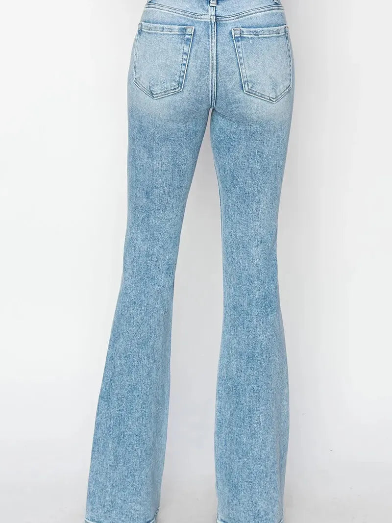 Risen RetroGlow High Waisted Flare Jeans in Light Stone-Women's Jeans-Shop Z & Joxa