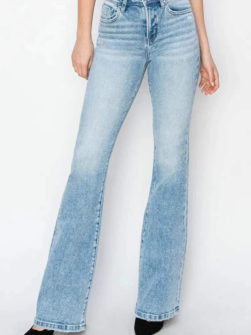 Risen RetroGlow High Waisted Flare Jeans in Light Stone-Women's Jeans-Shop Z & Joxa