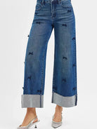 Risen Ribbon Crush High Rise Crop Wide Leg Ribbon Detail Jeans-Women's Jeans-Shop Z & Joxa