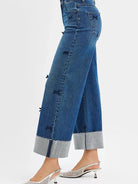 Risen Ribbon Crush High Rise Crop Wide Leg Ribbon Detail Jeans-Women's Jeans-Shop Z & Joxa
