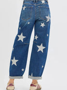Risen Rising Star Mid Rise Relaxed Ankle Star Print Barrel Jeans-Women's Jeans-Shop Z & Joxa