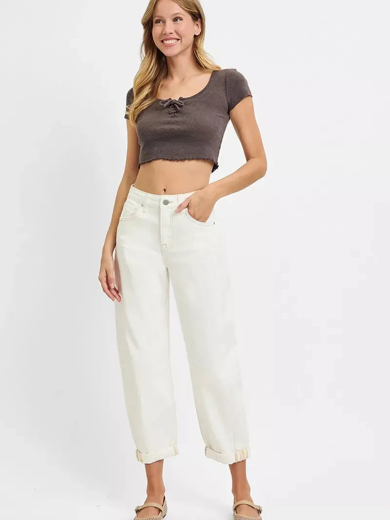 Risen Roll With It High Rise Barrel Cropped Jeans-Women's Jeans-Shop Z & Joxa